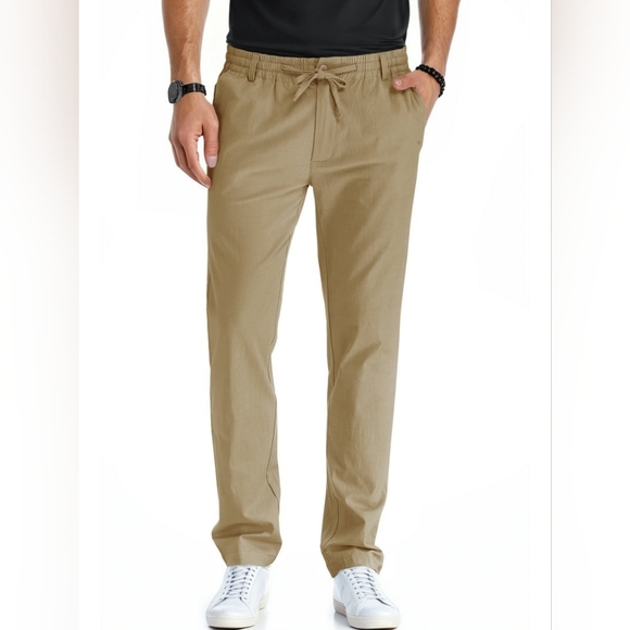Other - JWD Men's Cotton Linen Pants Elastic Waist Drawstring Casual Trouser Lightweight